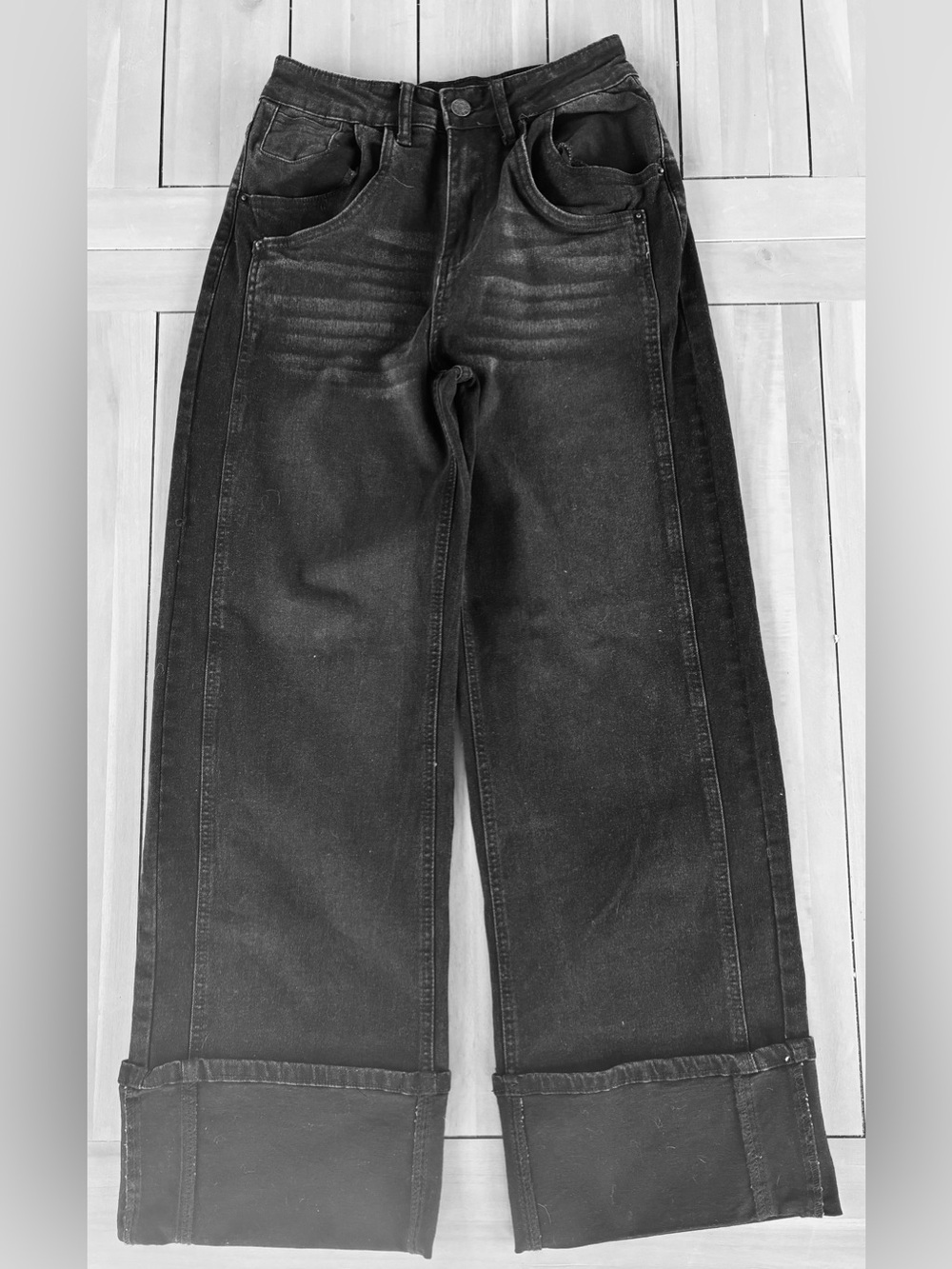 Women’s Black High Rise Denim Jeans with Cuffs